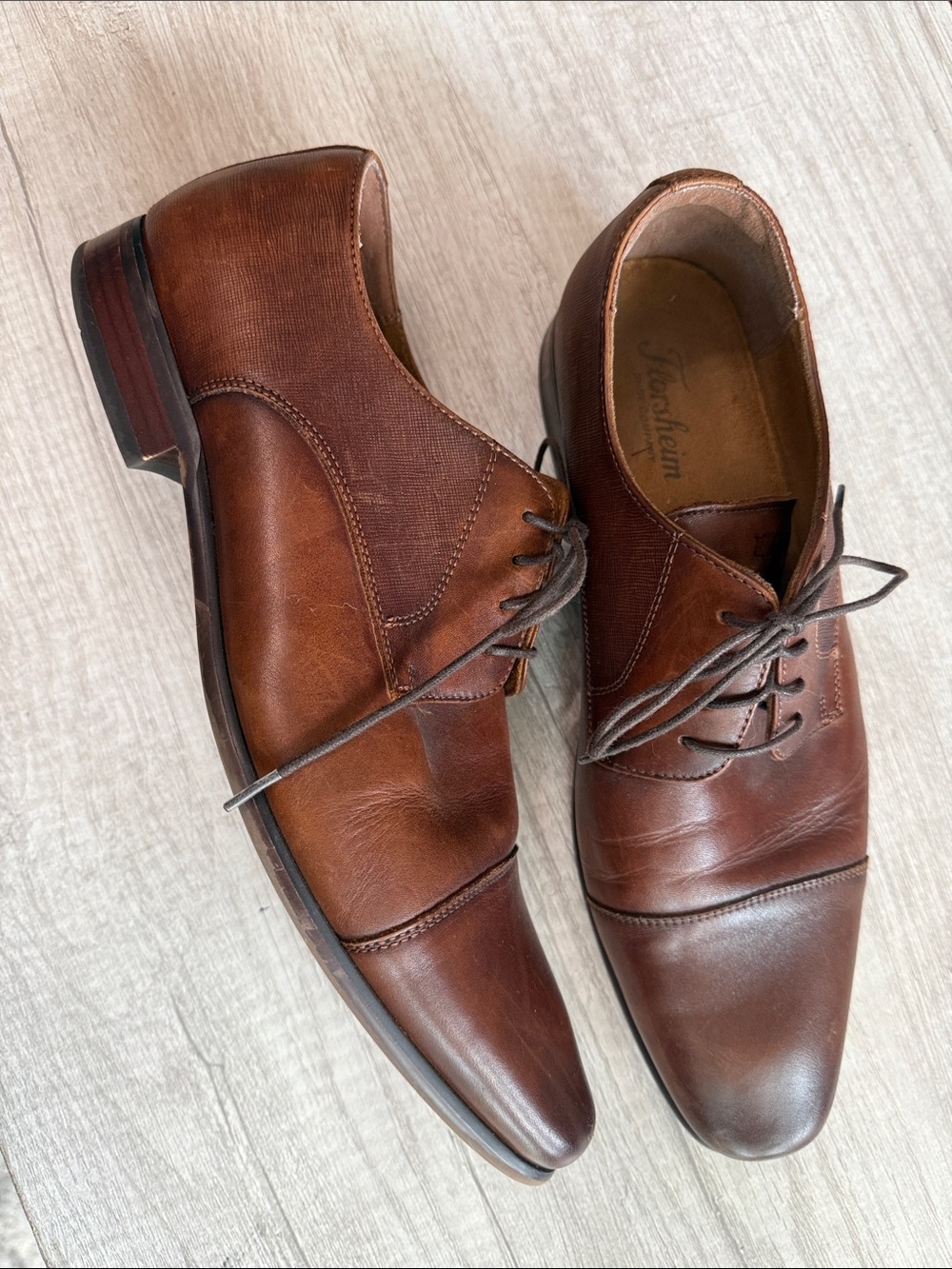 Florsheim Brown Calfskin & Saffiano Leather Cap-Toe Oxfords 10.5